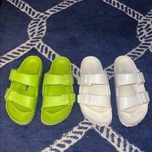 Birkenstock Double Strap Sandals - Lime Green and White